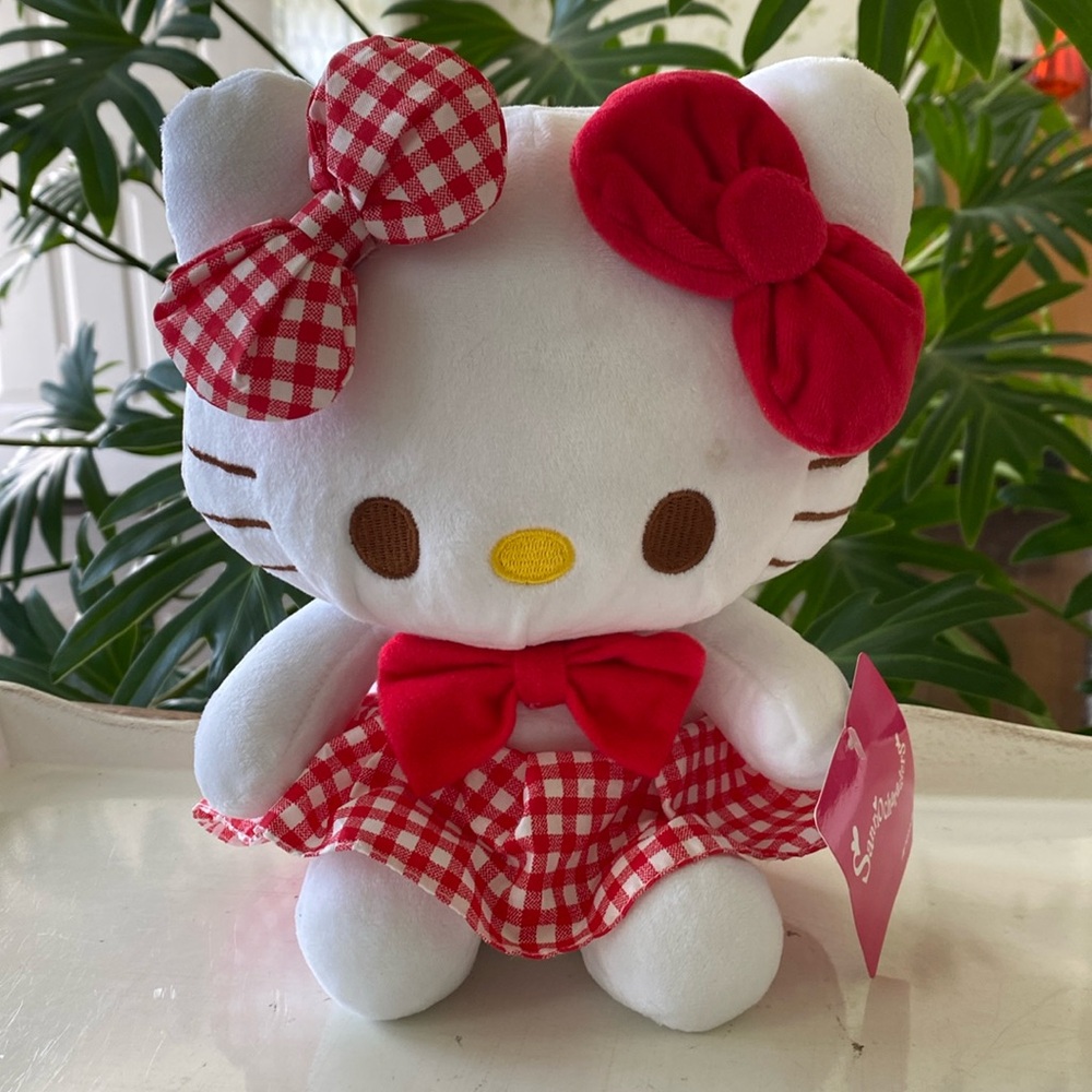 Hello Kitty Plush Doll Red Gingham Skirt and Bow. NEW